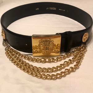 AVIGNON Leather Belt W/ Gold Lion & chain buckle